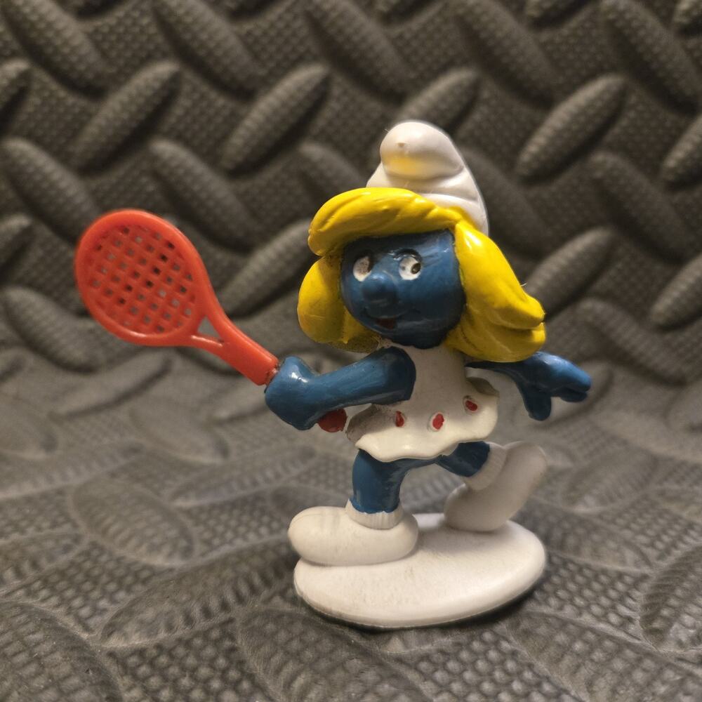 Vintage Schleich Smurfette Tennis Figure Racket 1980 Peyo PVC